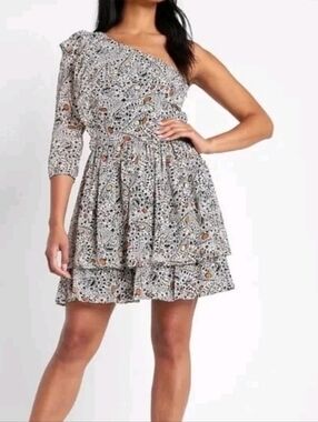 Express X Racheal Zoe One-Shoulder Butterfly Pattern Tiered Mini Dress Size Sm